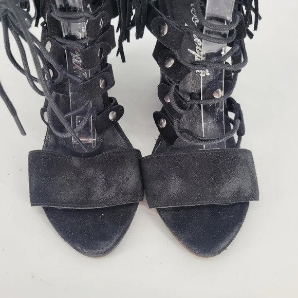 FREE People fringe stud suede wedge heels black shoes 39 US 9 - Picture 9 of 15